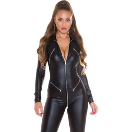 Комбінезон Koucla з ефектом мокрого блиску, довгий, на блискавку, XL, чорний