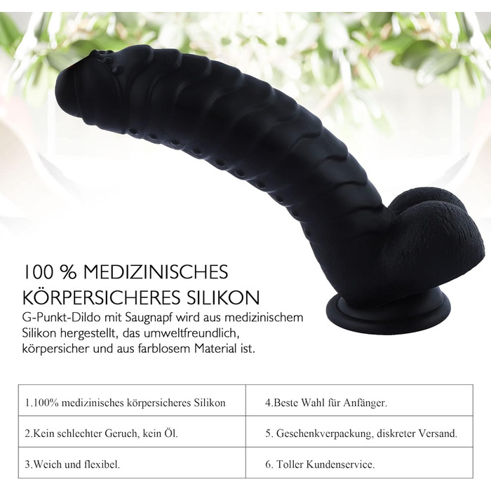 Реалістичний жіночий дилда G-Punkt 22см, MOCOYA з потужним присоском, чорний | Іграшки для дорослих