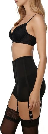 Корсет Daen з високою талією, металева пряжка, знімний мереживний декор, спідня білизна, 6 кілець, стрінг-пояс (Чорний, M)