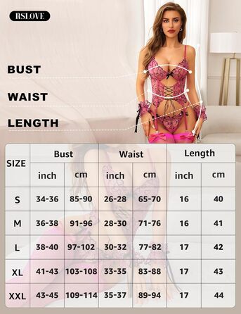 Комплект спідньої білизни RLOVE для жінок: мереживний боді, нічна сорочка, мереживний комплект, мереживний набір з бантиком, кольори: білий, рожевий, червоний (XL)