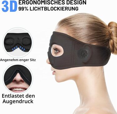 Маска для сну з Bluetooth-навушниками 3D, бездротові навушники для сну v5.4, дихаюча пов'язка для людей, що сплять на боці, для подорожей, йоги та медитації, миюча