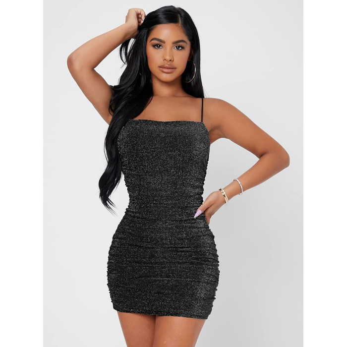 Чорна міні-сукня Floerns з блискітками для вечірок та клубів, облягаюча, розмір Petite L