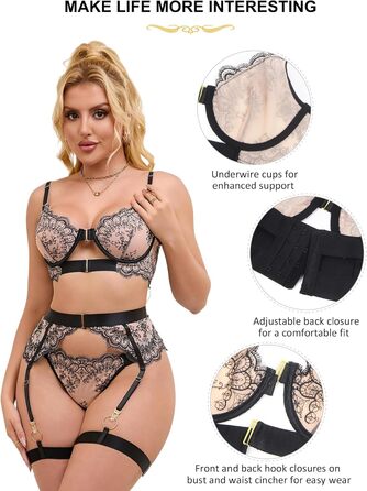 Сексуальна спідня білизна Ohyeahlady для жінок: комплект бюстгальтера та трусиків Push Up з мереживом та шнурівкою. Чорний боді з бюстгальтером та трусиками.