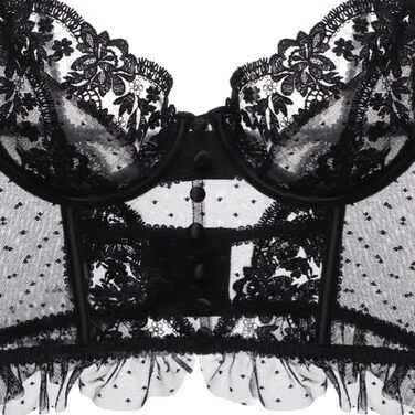 Сексуальний жіночий комплект спідньої білизни: мереживний мереживний топ-бюстгальтер та боді без кісточок, чорний, L