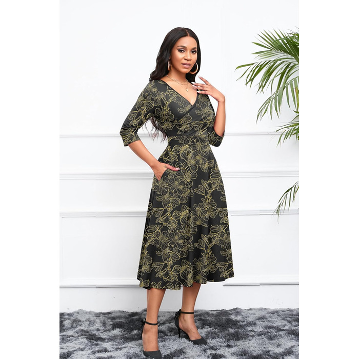 Сукня Noder Daenkleid: ошатне обгорткове плаття-трапеція для весілля, вечірки, коктейлю, чорна, розмір XXL