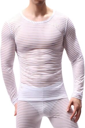 Чоловіча футболка з довгим рукавом, прозора, в смужку, білий колір