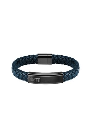 Шкіряний плетений браслет чоловічий BOSS Jewelry колекція LANDER, синій