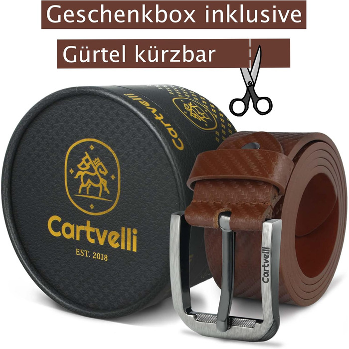 Шкіряний ремінь чоловічий Premium Carbon Cognac Brown (коньячний коричневий), натуральна шкіра, ширина 40мм, Made in Germany, у подарунковій коробці