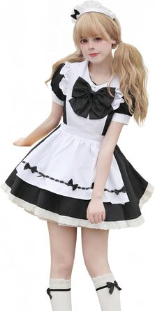 Костюм покоївки FCCAM CCAM: чорне плаття покоївки, костюм для косплею, одяг для обслуговуючого персоналу, 3XL