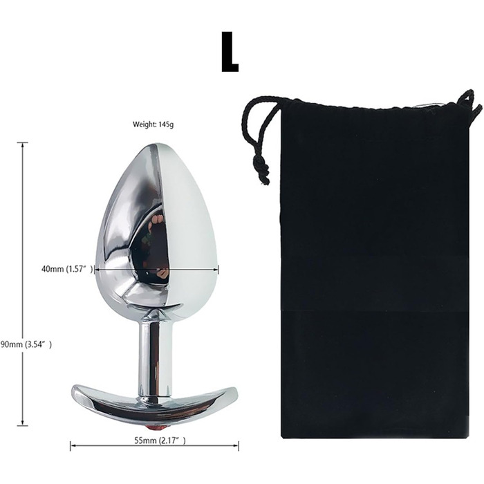 Анальний набір Metall: сталевий анальний плаг з T-подібною основою (S/M/L), кристалічний діамант, стимулятор G-точки та простати для жінок та чоловіків (L)