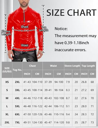 Латексна куртка для чоловіків Ausing з штучної шкіри, сексуальний ефект мокрого вигляду, облягаючий крій, з блискавкою, для танців, вечірок, карнавалу (червоний, XS)