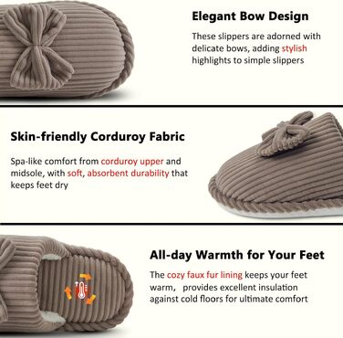 Жіночі зимові капці Coswind з ефектом пам'яті Memory Foam, велюрові тапочки з плюшевою підкладкою, колір кавовий (розмір 40.5/42 EU)