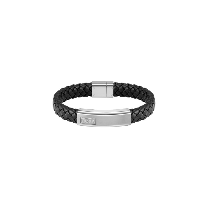 Чоловічий шкіряний плетений браслет BOSS Jewelry колекція LANDER, чорний