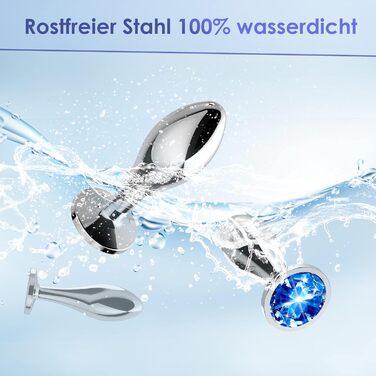 Набір металевих анальних пробок 3 шт. з кристалічною алмазною накінечкою. 3 розміри (малий, середній, великий). Безпечний медичний метал, для початківців та досвідчених, для пар. Анальні іграшки для чоловіків та жінок