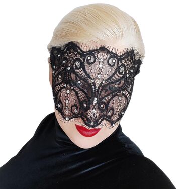 Чорна мереживна маска для жінок з кришталевими стразами - елегантна венеціанська маска для маскараду, готичної вечірки, косплею, карнавалу та особливих подій - ручної роботи, чорна маска для жінок (з прозорими стразами)