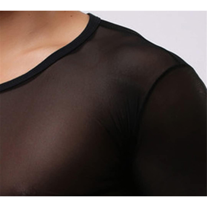 Чоловіча сексуальна прозора футболка з коротким рукавом, модна прозора білизна, футболка з сітки, прозора сорочка, нижня білизна, піжама, чорна, розмір M