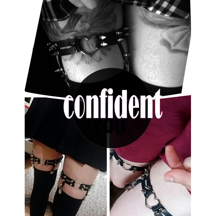 Жіночі шкіряні набедрені стяжки Adobe з регулюванням, набедрена стяжка у формі серця з кліпсами, готичний панк стиль, для високих шкарпеток, 2 шт. чорного кольору, 2 шт. з білим мереживом