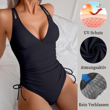 Більочник жіночий для корекції живота – Сексуальний монокіні з пуш-ап, V-подібний виріз та регульованими бретелями, суцільний купальник, стандарт L-XL, чорний