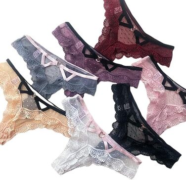 Сексуальна жіноча білизна YUHOOE: 7-ми комплектний набір танга з мережива, низька талія, G-string, кольоровий, L (об'єм стегон 92-98 см)