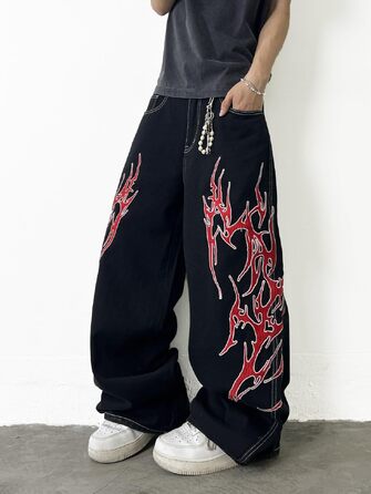 Чоловічі широкі джинси Baggy з вишивкою, чорні денімові штани Loose Fit