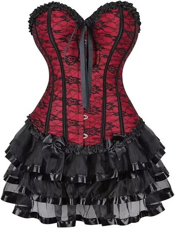 Сукня-корсет з корсетом, спідницею та корсажем, мереживо, шнурівка, сукня-корсаж, вінтажний стиль, сексуальний образ, для Хелловіну (XXS, червоно-чорний)