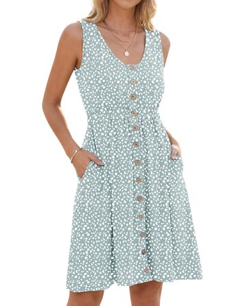Сукня AUSELILY Soerkleid Ärellos з V-поглибленням, пляжна повсякденна сукня з ґудзиками та кишенями (Зелене підкова, L)