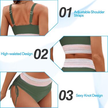 Бікіні Daen Set з високою талією, Push Up, контроль живота, регульовані бретелі, 2 шт. для пляжу, басейну, відпочинку (4XL, Зелений)