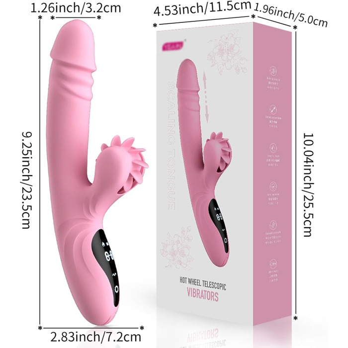 Вібратор для жінок з 9 функціями, нагрівання, силікон, дільдо, масажний стрижень, рожевий