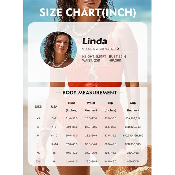 Бікіні Herseas 2 шт. З високою талією, текстуроване, з вирізами, літній 2025, помаранчевий/червоний