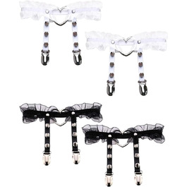 Жіночі шкіряні гетри на стегна з регулюванням, гетри на ногу у формі серця з кліпсами, панк-готичні гетри для панчіх-високих, 2 шт. чорні, 2 шт. з білим мереживом