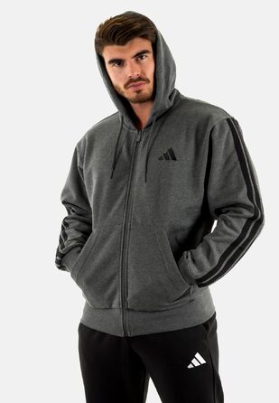 Чоловіча флісова худі на блимавці Adidas Essential Three Stripes, темно-сіра, розмір XXL
