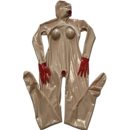 Комбінезон з латексу Latexshine Fleisch для всього тіла з силіконовими формами грудей, отвором для рота та блискавкою на спині. Індивідуальний колір, розмір XS