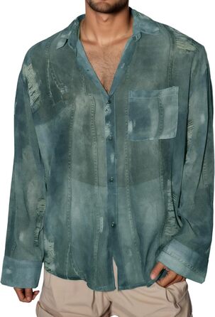 Чоловіча прозора футболка AIEOE з довгим рукавом, тонка, сексуальна, для дискотеки, клубного одягу, розмір M, колір темно-синій