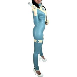 Костюм-комбінезон з лакованої шкіри з блискавкою спереду - жіночий фешн-костюм, клубний образ, фетиш-костюм, catsuit, для клубів та вечірок