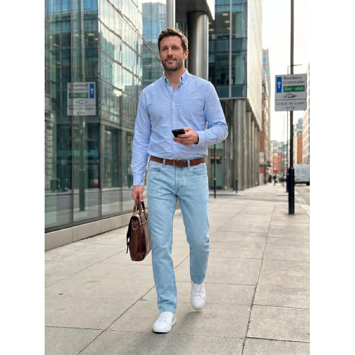 Чоловічі джинси Runcati Slim Fit з бавовни та стрейч, світло-блакитні, повсякденні та ділові штани (30W / 30L)