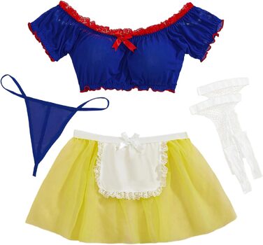 Жіноча білизна Aranmei: мереживний прозорий комплект для косплею, 4-елементний (з панчохами), блакитний+жовтий, розмір L