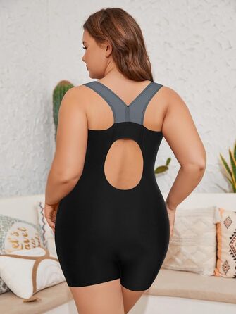 Купальник жіночий Shekini великого розміру (3XL) сірий, спортивний, з ефектом схуднення живота, пуш-ап, цільний, з racerback