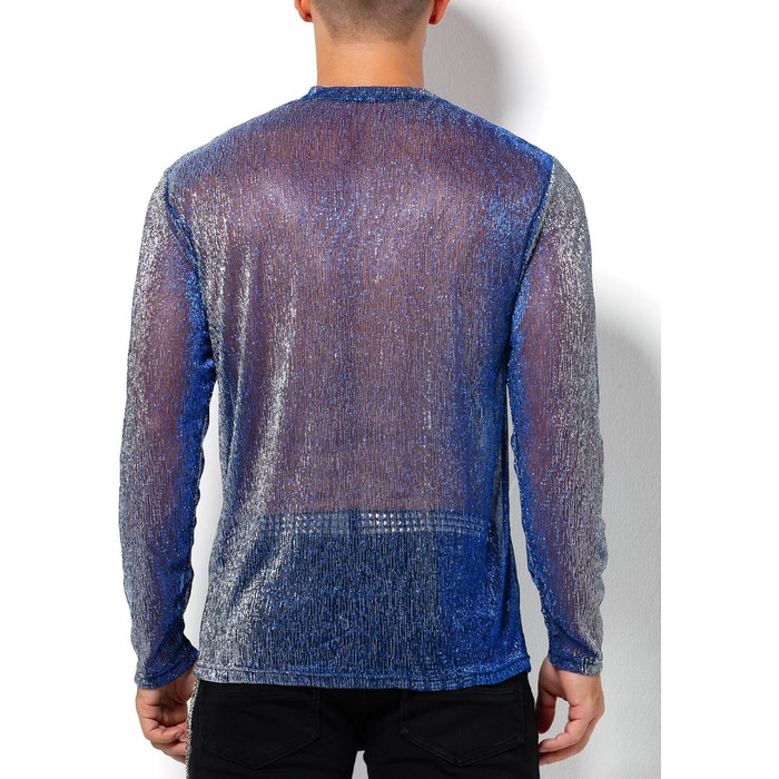 Прозора футболка-сітка Casey Herren з довгим рукавом, мереживна сорочка, мерехтливі сорочки, клубний стиль, A2-блакитний