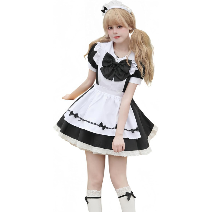 Костюм покоївки FCCAM CCAM: чорне плаття покоївки, костюм для косплею, одяг для обслуговуючого персоналу, 3XL