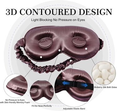 Шовкова 3D маска для сну ZIMASILK з натурального шовку mulberry 22 мом, регульована маска з ефектом нульового тиску для довгих вій та нарощених вій, колір фіолетово-сірий