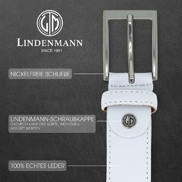 Шкіряний ремінь чоловічий LINDENMANN 35 мм, натуральна шкіра, колір коньячний/сірий/білий, довжина 120 см (розмір XL)