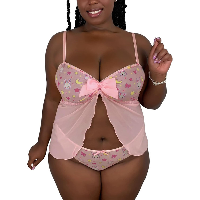 Нічна сорочка-комбінезон LittleForBig з мереживом, рожева, 4XL