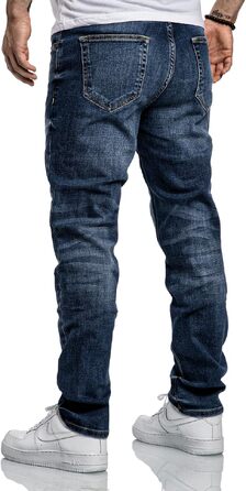 Чоловічі джинси REPUBLIX Regular Straight Fit з ефектом Destroyed, темно-сині, модель R7998