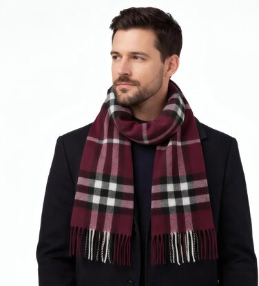 Унісекс шарф у клітинку KARMA.DIEM London Style, м'який зимовий шарф для жінок та чоловіків, бордовий (Burgundy Red Tartan), 35x170 см