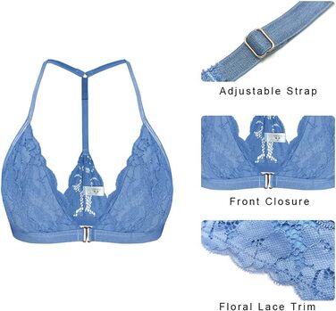 SHEKINI Безшовний бюстгальтер без кісточок з застібкою спереду, бралетт, мереживний, трикутник, з підкладкою, сексуальний топ-кроп, білий (синій, XL)