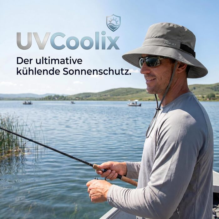 Складаний сонцезахисний капелюх TOP-EX UVCoolix для чоловіків та жінок, дихаючий сафарі-хат з широкими полями та UV-захистом, сірий, розмір M-L