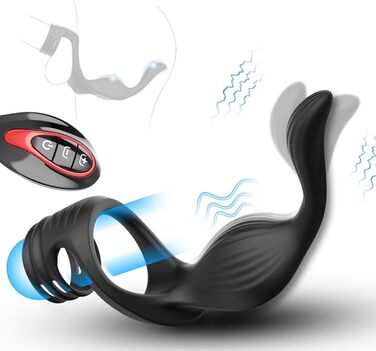 Масажер простати для чоловіків NAIXBTY з кільцем на пеніс та пультом керування, телескопічний вібратор, анальні вібратори, Butt Plug з 12 режимів вібрації та режимом штовхання. Іграшки для дорослих для чоловіків