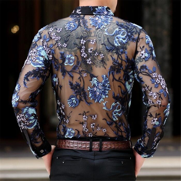 Чоловіча сорочка Deepsko з мереживом та квітковим візерунком, прозора сітка, жовта, розмір EU S-M