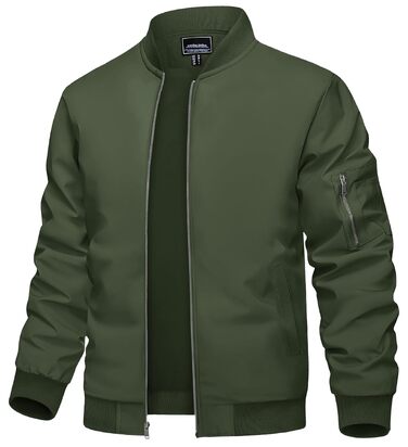 Чоловіча куртка-бомбер TACVASEN Windbreaker, водовідштовхуюча демісезонна куртка, армійний зелений, розмір S