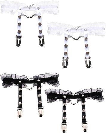 Жіночі шкіряні гетри на стегна з регулюванням, гетри на ногу у формі серця з кліпсами, панк-готичні гетри для панчіх-високих, 2 шт. чорні, 2 шт. з білим мереживом